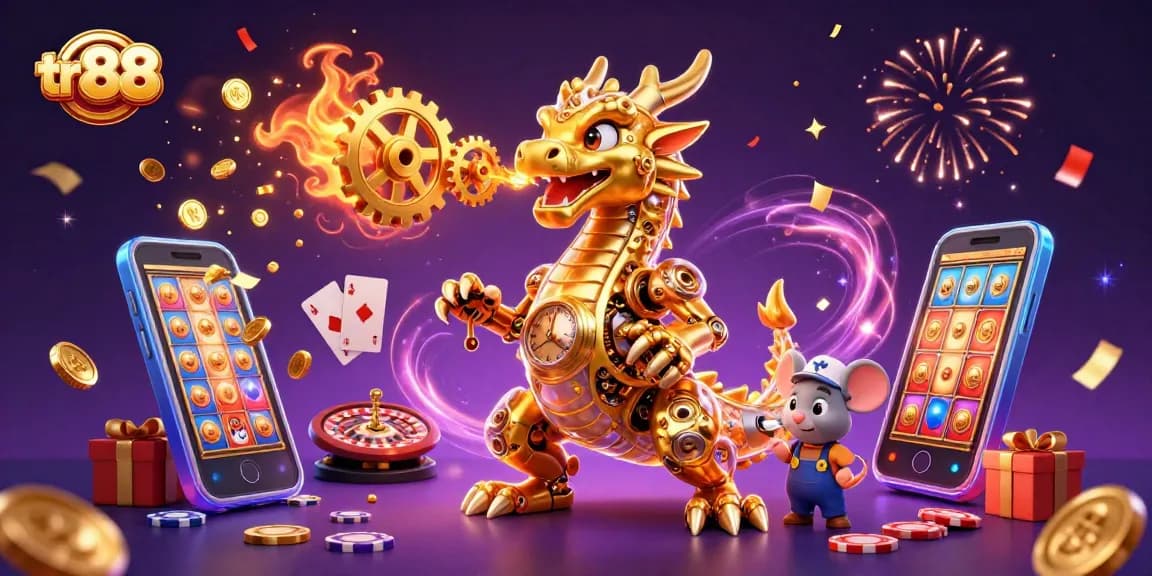 Experience thrilling casino action with tr 88, showcasing a golden dragon and colorful gaming elements.