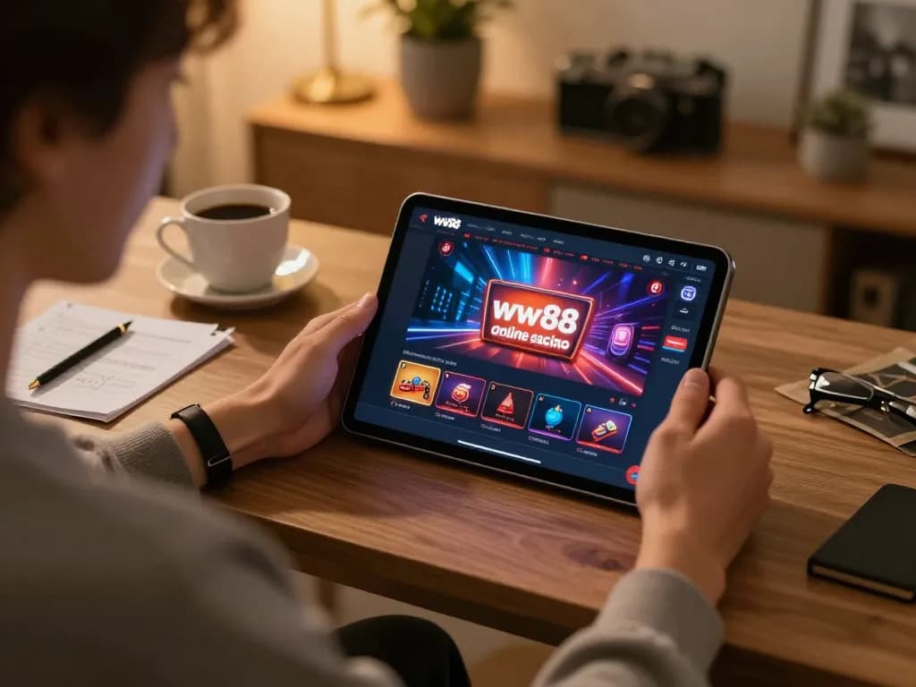 Engaging in online casino gameplay at ww88 with tablet interface showing strategic betting options.