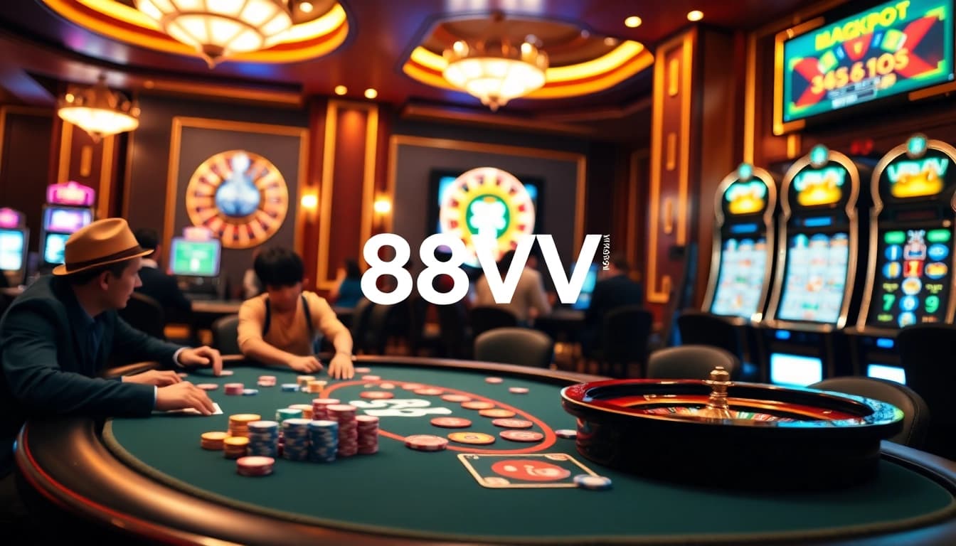 Experience the thrill of winning big at 88VV's lively casino with poker tables and slot machines.