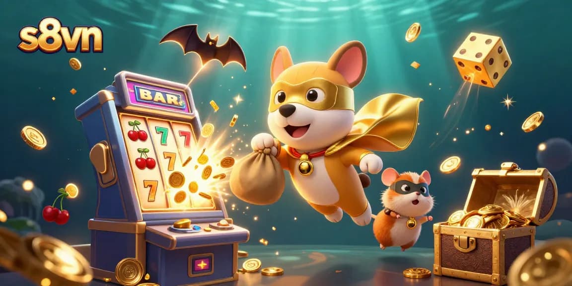 Engage with thrilling gambling action on s8vn featuring a superhero dog amidst casino excitement.