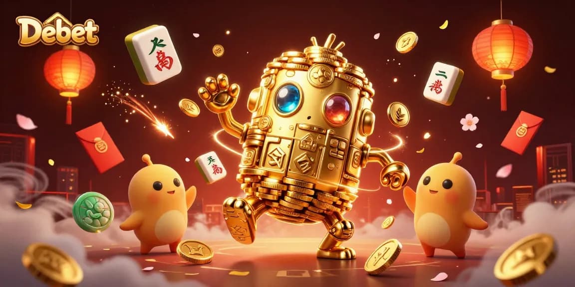 Bet on Debet with an energetic, vibrant 3D illustration showcasing unique ancient golden golem elements.