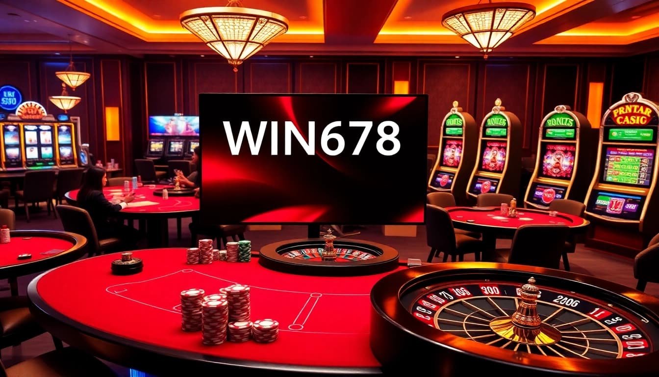 WIN678 offers thrilling poker and slot machine experiences in a vibrant casino setting.