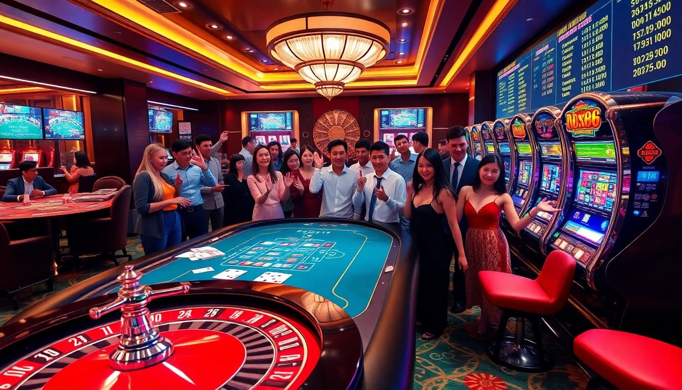 Experience the thrill at LC88 COM with vibrant casino visuals featuring poker, roulette, and high-stakes excitement.