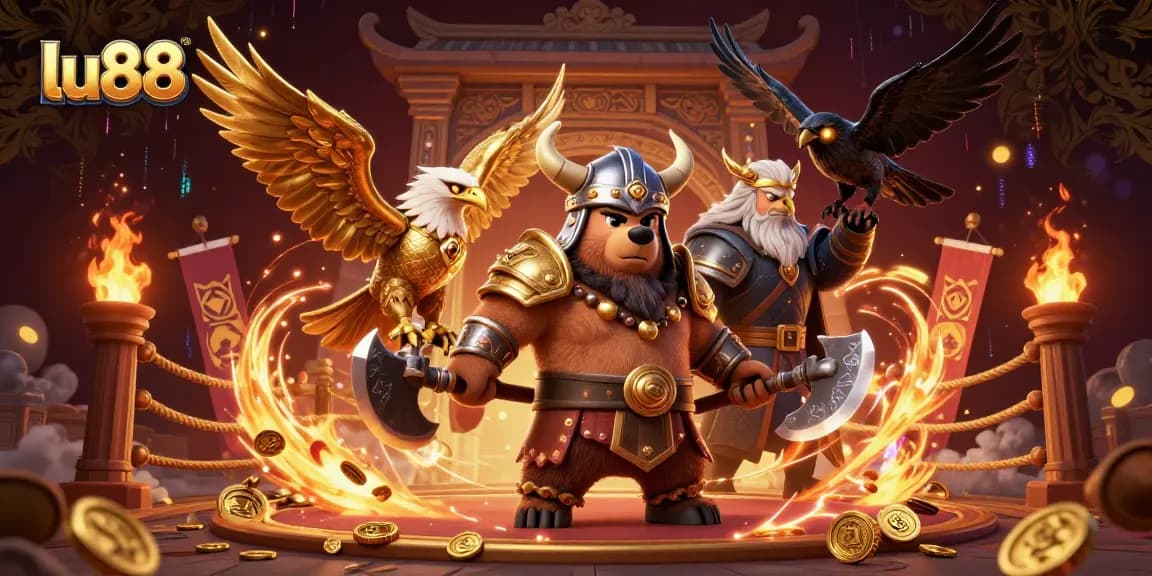 Experience thrilling gameplay with lu88 in a vibrant 3D casino scene featuring unique characters and elements.