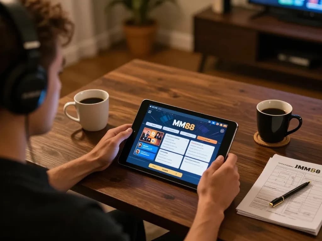 Player engaging with MM88 mobile app at home, focused on winning strategies.
