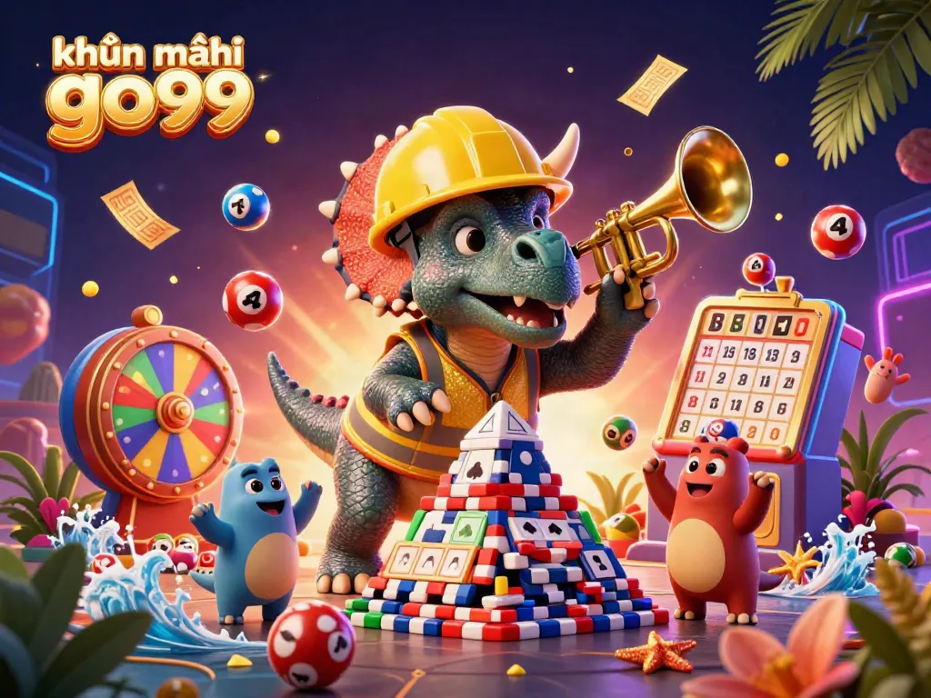 Engage in khuyến mãi go99 with vibrant celebration featuring animated characters and lottery elements in a dynamic casino setting.