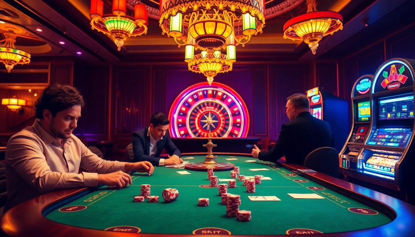 Experience the excitement of 8LIVE through an engaging casino scene with vibrant games and players.