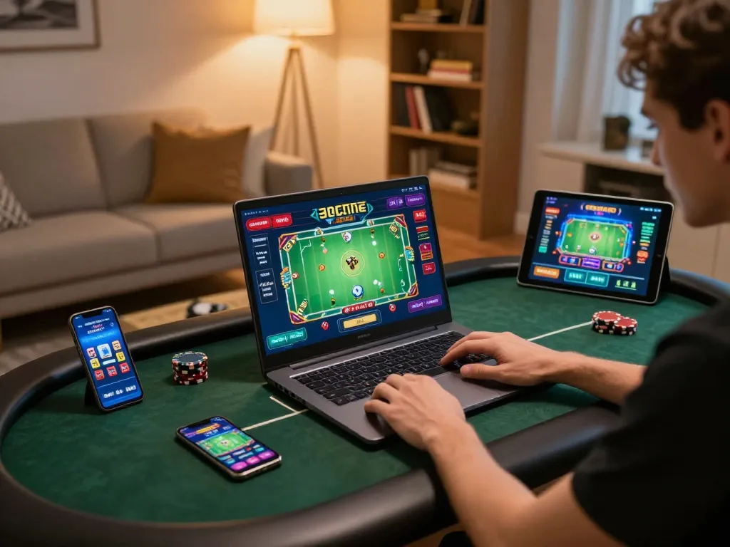 Experience thrilling casino gameplay on max88 in a cozy home setting with vibrant poker table interface