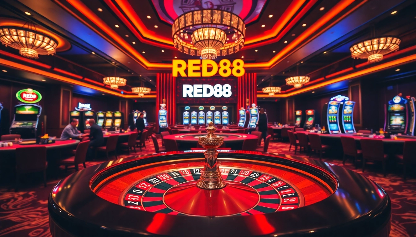 Experience luxury at RED88 casino with vibrant tables, roulette, and poker actions igniting excitement.
