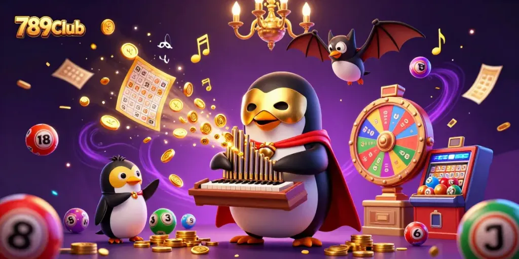 Experience the vibrant world of 789Club with dynamic gaming elements and a lively 3D scene.