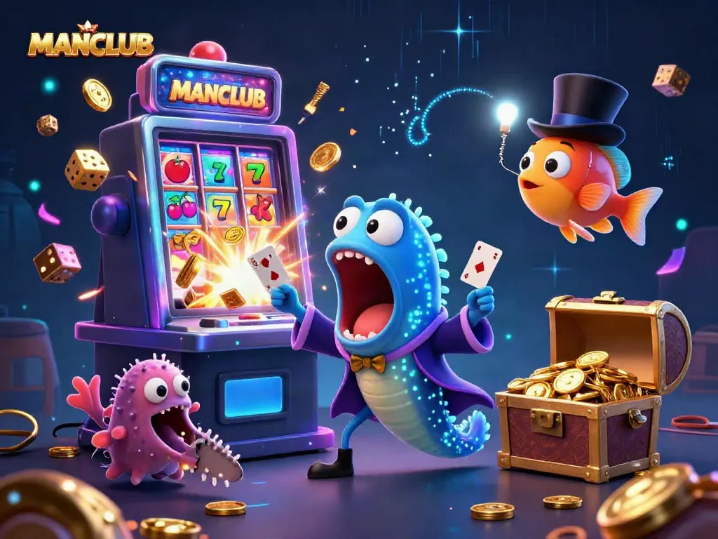 Engage with MANCLUB's vibrant casino world featuring a magical underwater scene with gambling elements.