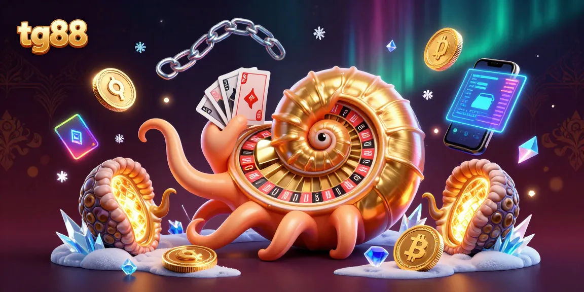 Experience the thrill of tg88 with a dynamic 3D casino illustration featuring a giant nautilus roulette wheel.