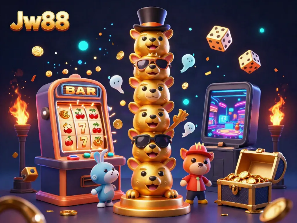Experience thrilling casino action with Jw88 featuring a golden totem and slot machine jackpot.