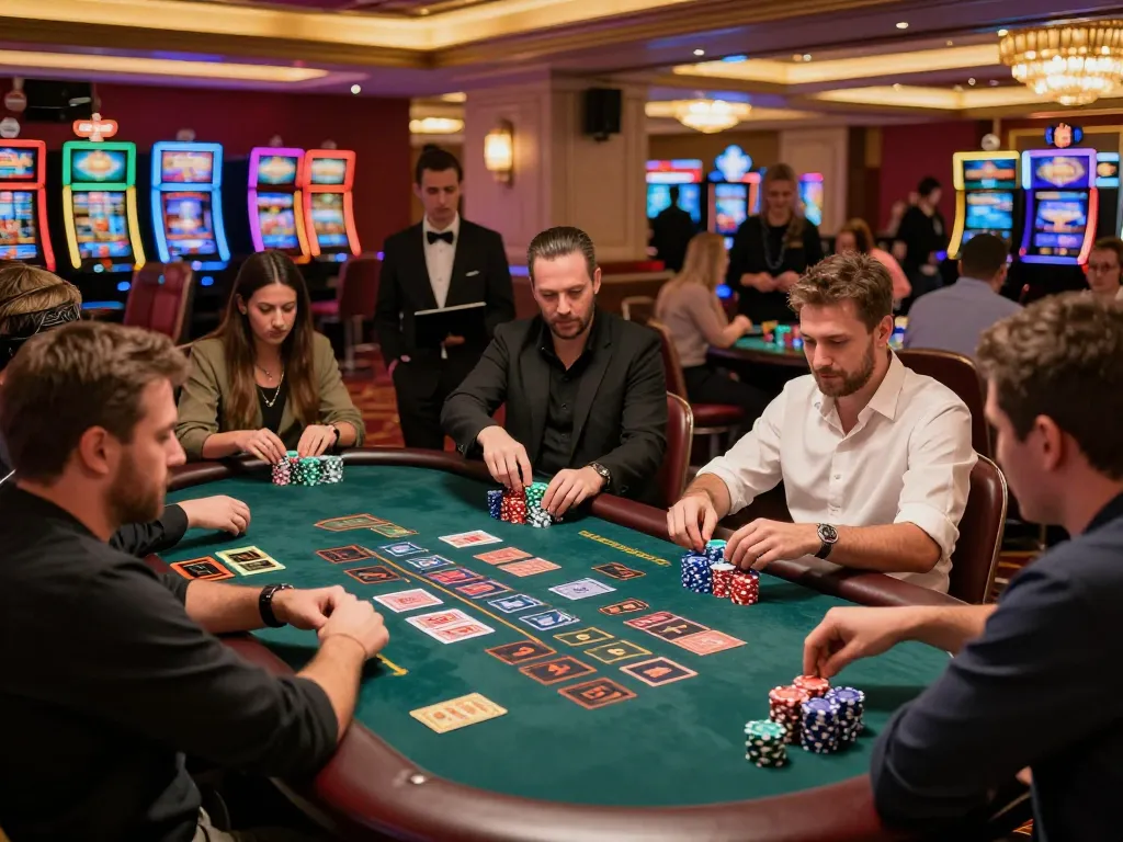 Players engaged in a thrilling blackjack game at mmoo88 casino, capturing vibrant gaming action