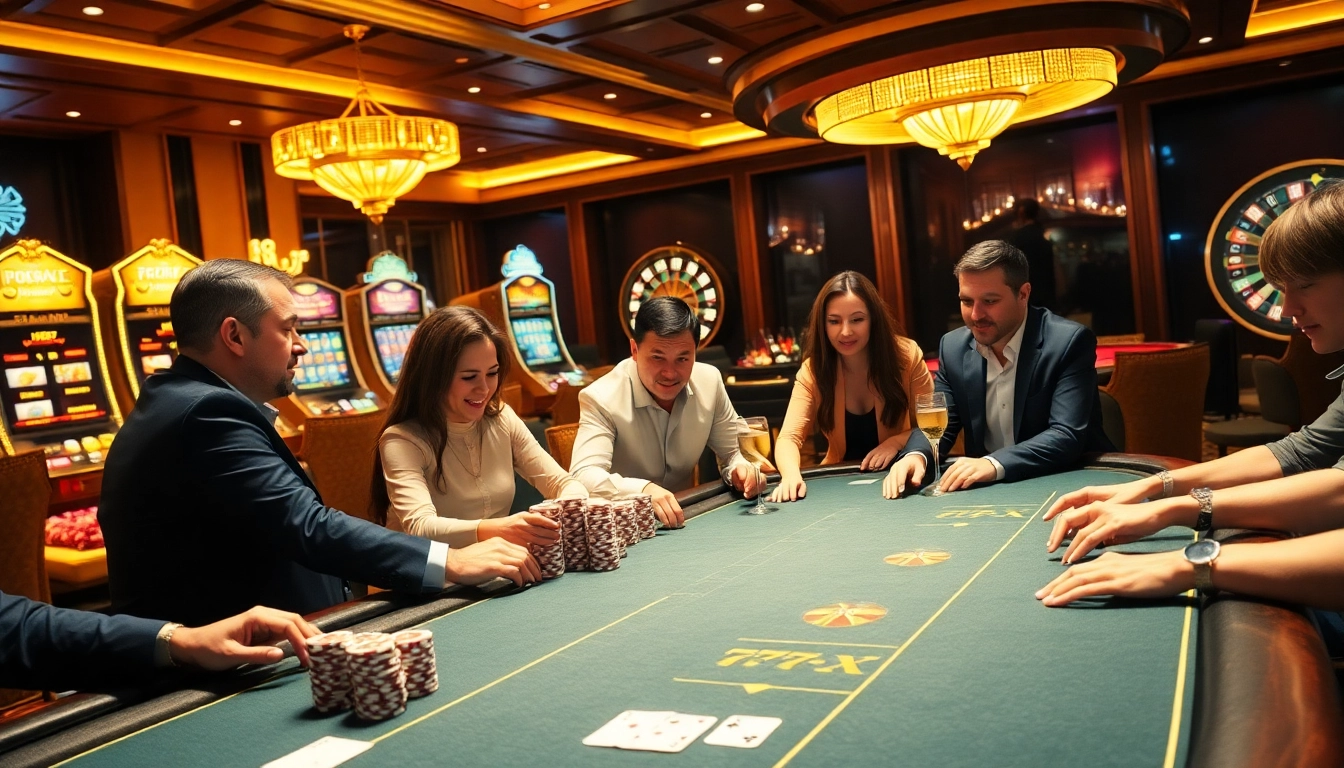 Experience the thrill of betting with 777X at a luxurious poker table surrounded by engaging games.