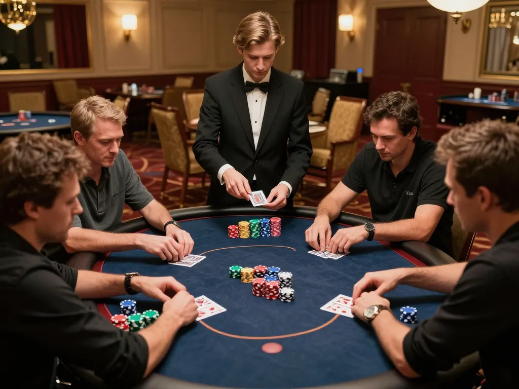 Good88 casino poker players engaged in high-stakes game, showcasing tension and strategy.