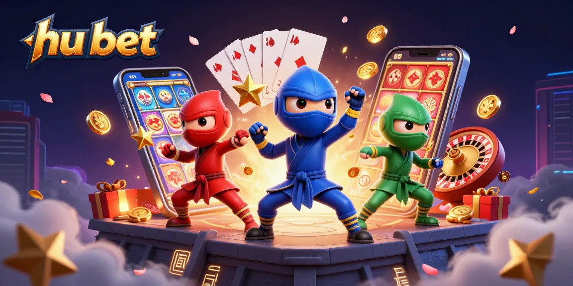 Experience hu bet's thrilling action with chameleon ninjas and vibrant casino elements.