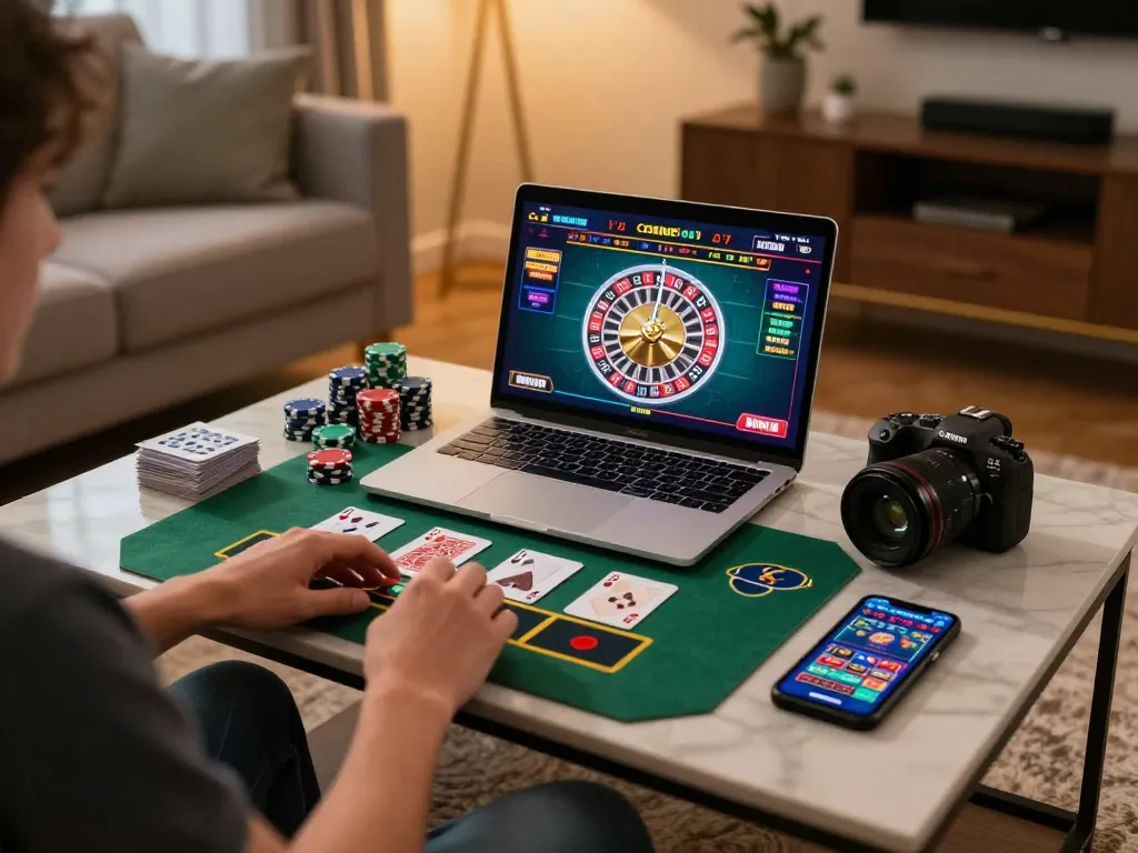 Person enjoying live roulette at home on trang chủ lc88, showcasing engaging online gaming experience.