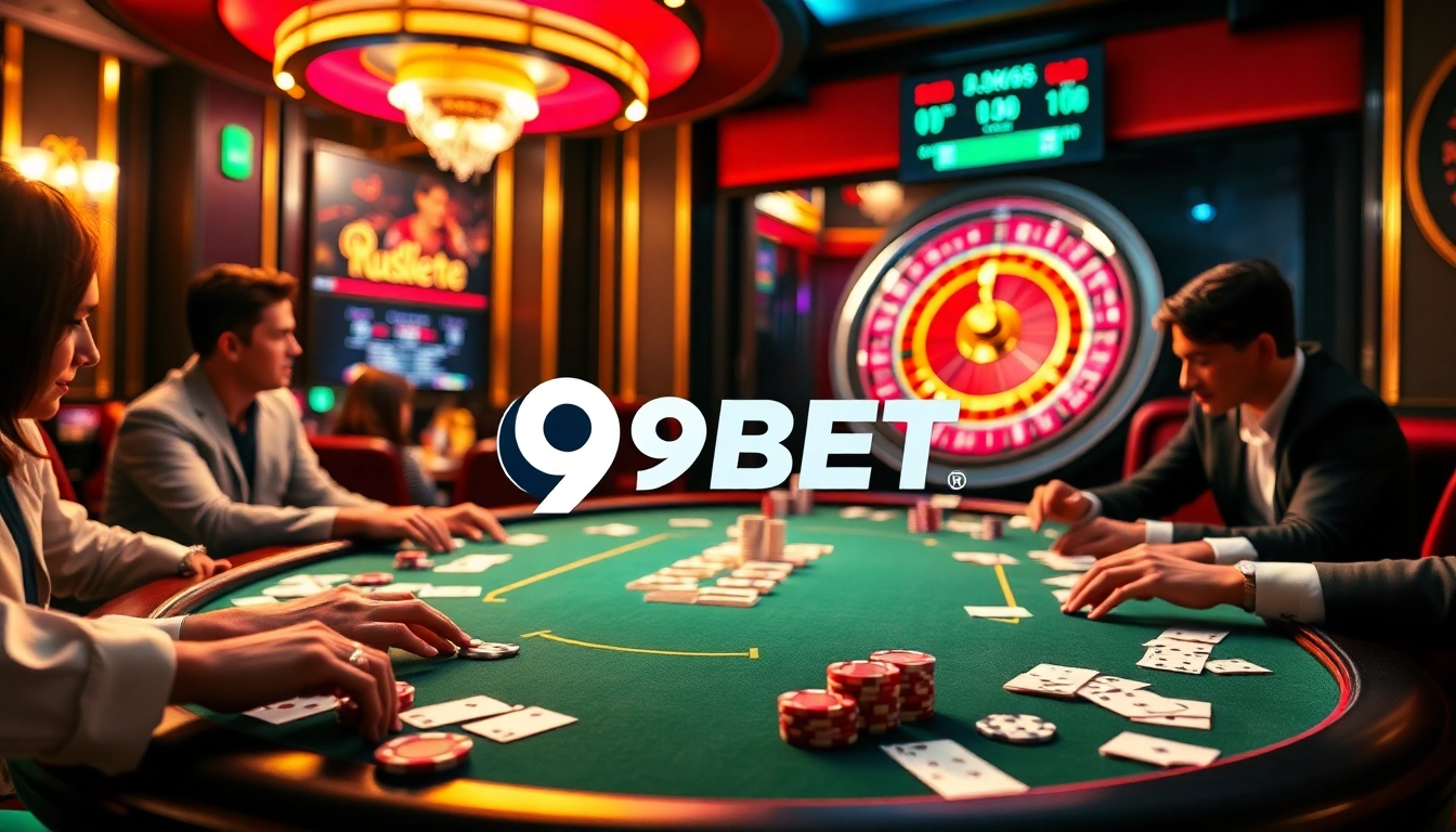 Engaging poker game scene featuring 9BET chips, cards, and vibrant casino ambiance.