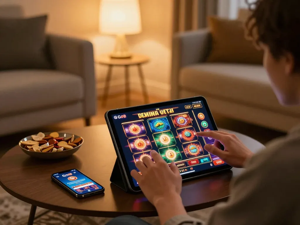 Engaging gameplay on the trang chủ go8 casino app in a cozy home setting.