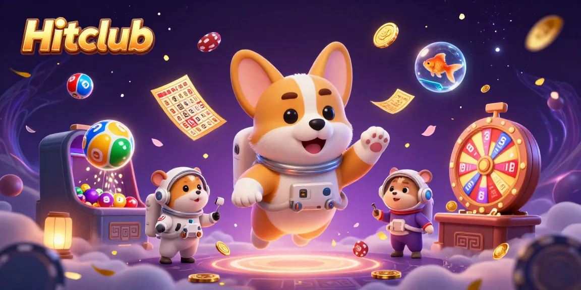 Experience the excitement of Hitclub with a floating corgi astronaut gaming in a vibrant casino universe.
