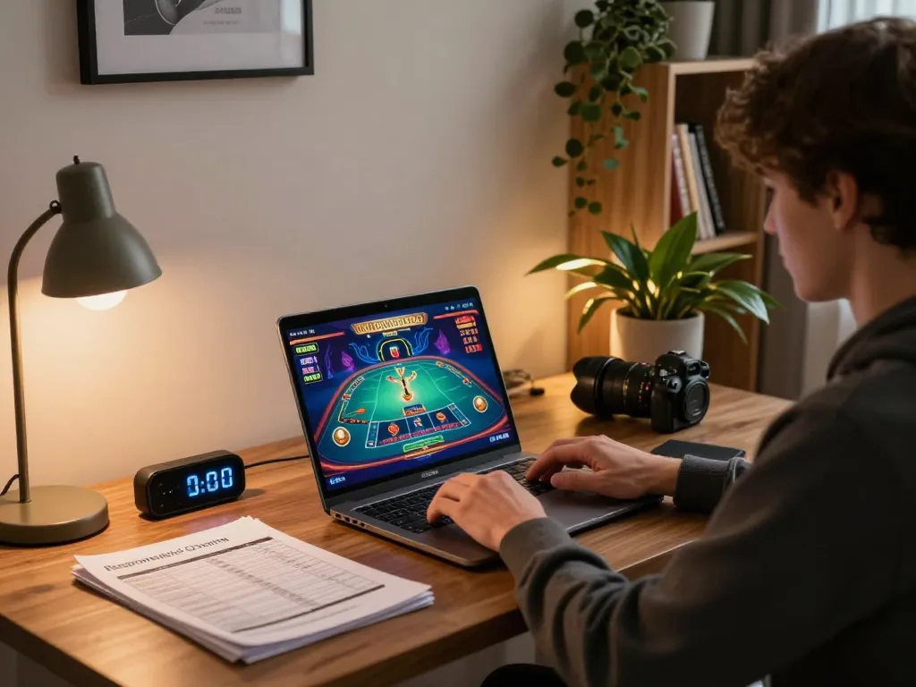 Pemain terlibat menikmati sesi permainan kasino online v87 di meja bergaya dengan permainan dealer langsung.