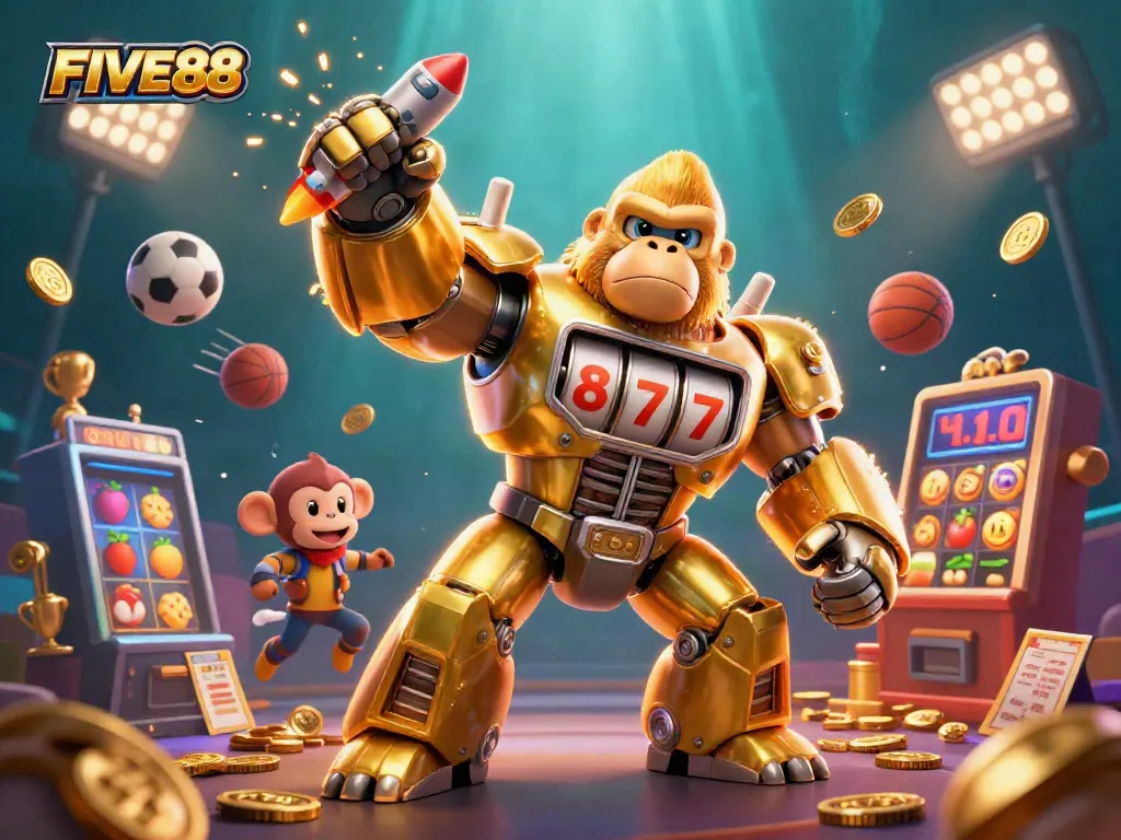 FIVE88 delivers thrilling casino excitement with a dynamic mech gorilla and spinning slots