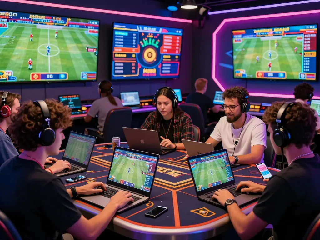 Engaged users exploring Topbet online betting platform with live sports odds and vibrant graphics.