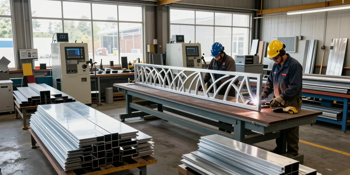 Skilled artisans engage in metal fabrication west vancouver with custom steel components and precision tools in a bright workshop.