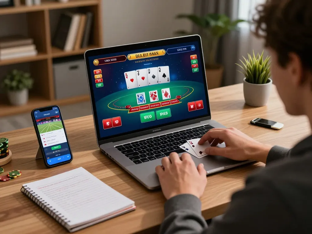 Engaging in a live dealer blackjack game on vaobet with an immersive online gaming setup.