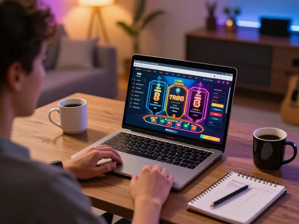 Engaging online gambling experience at TR88 with player focused on poker and slots.