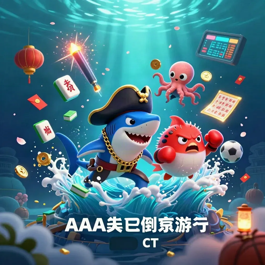 Shark pirate, boxing pufferfish, and juggling octopus amid glowing casino and sports icons underwater.