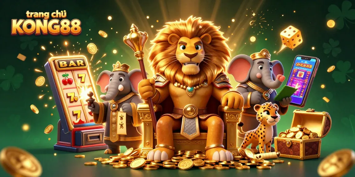 Experience the excitement of trang chủ KONG88 with this vibrant 3D casino illustration showcasing thrilling gaming elements.
