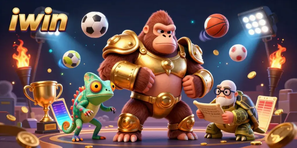 Experience the excitement of iwin with a vibrant 3D gorilla king and casino elements in action.