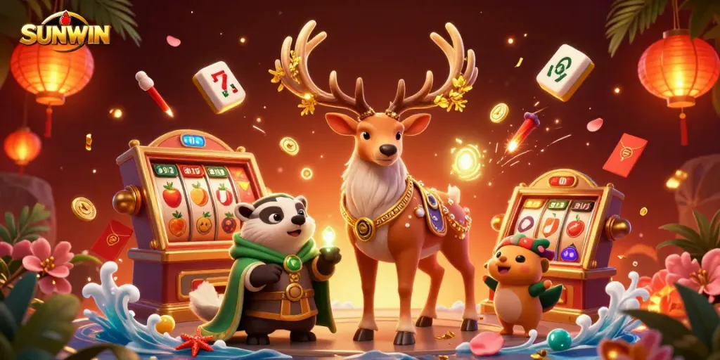 Experience thrilling gameplay with SUNWIN's unique gaming elements in an immersive 3D illustration.
