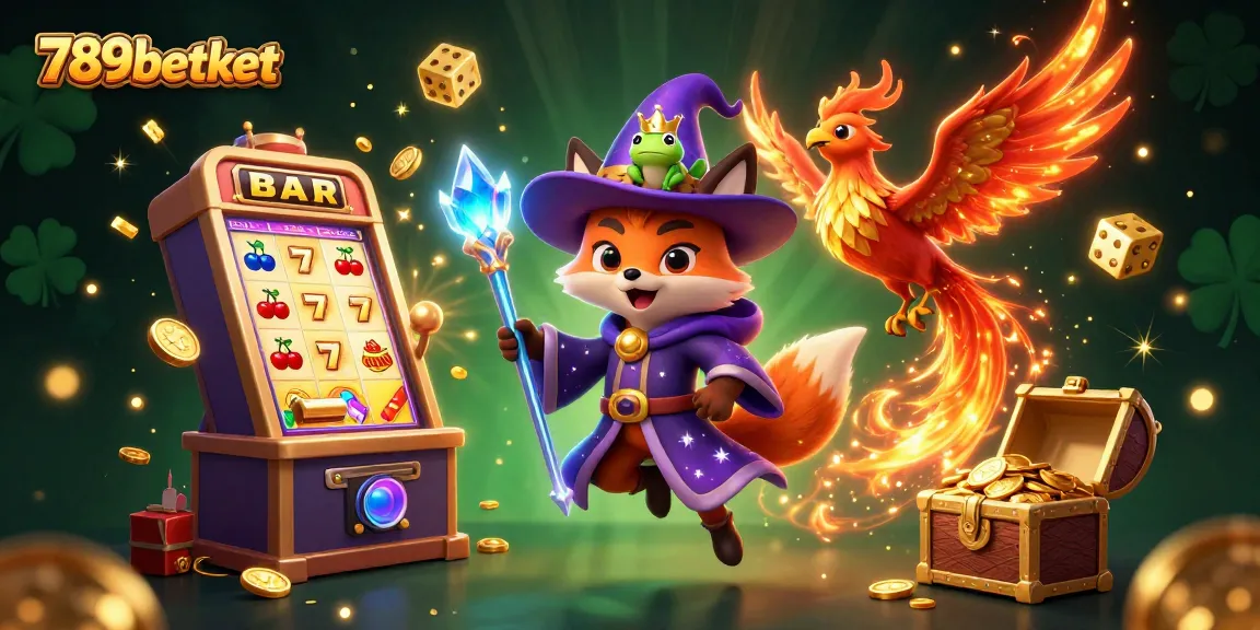 Engage with exciting games at 789betket, featuring a wizard fox and jackpot thrills in a vibrant casino setting.