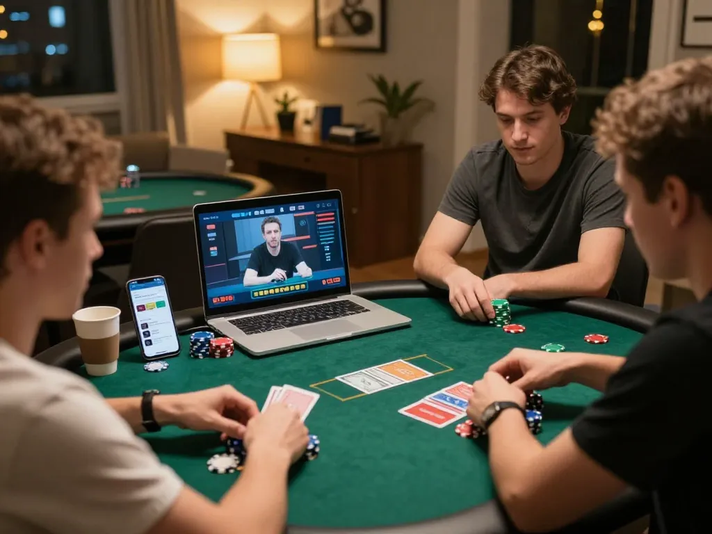 Engaging players in an online poker game with the Link mới Say88 displayed prominently on the screen.