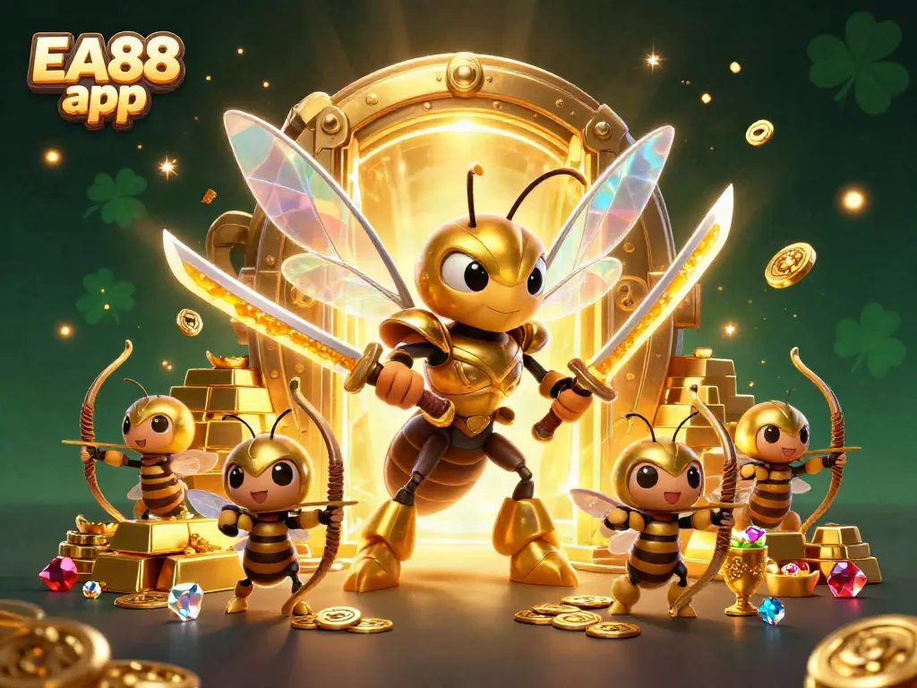 Experience the excitement of EA88 app through this dynamic cartoon illustration featuring unique gaming elements.