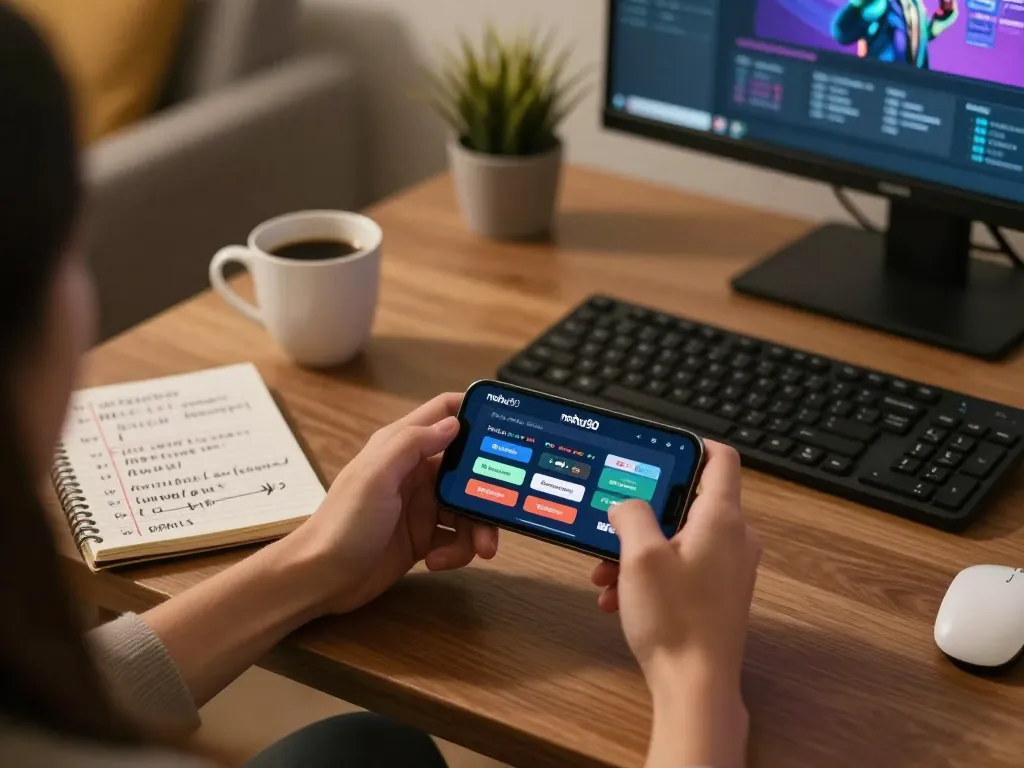 Nohu90 player strategizing on a smartphone app while enjoying a cozy home atmosphere