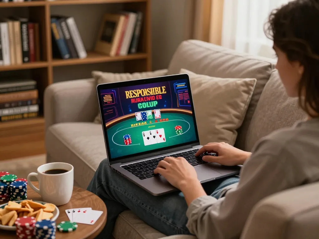 Xo88 player engaged in thrilling online poker game at home, showcasing excitement and strategic betting.
