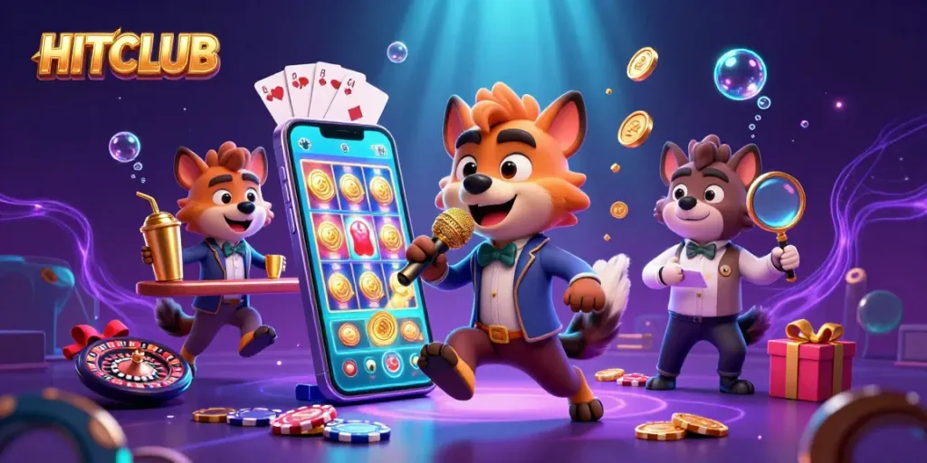 Experience the fun at HITCLUB with hyenas entertaining in a lively casino setting filled with games.