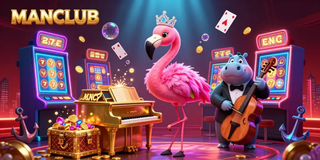 Engage with vibrant casino action featuring MANCLUB's lively atmosphere and shimmering slot machines.