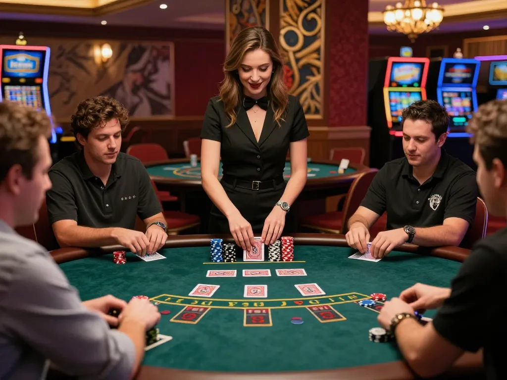 Players at a blackjack table in bl555ae casino enjoy spirited gameplay while strategizing bets