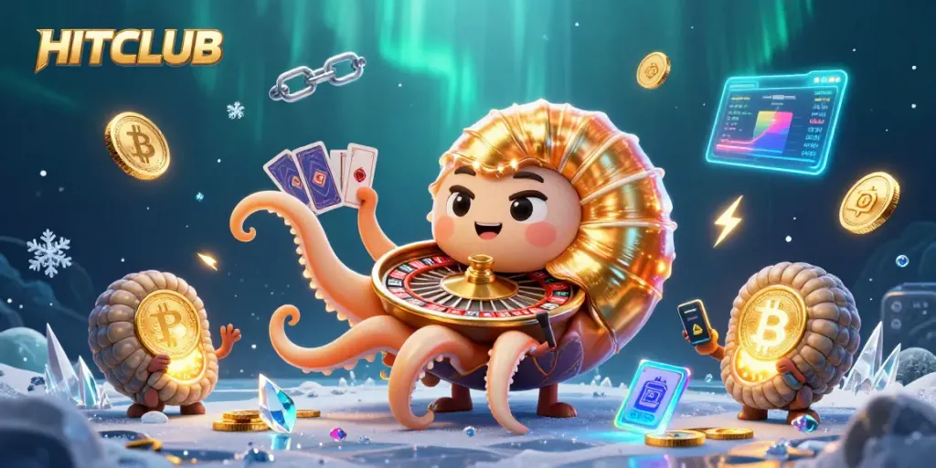 Engage in a HITCLUB gaming experience with 3D characters interacting in a vibrant casino world.