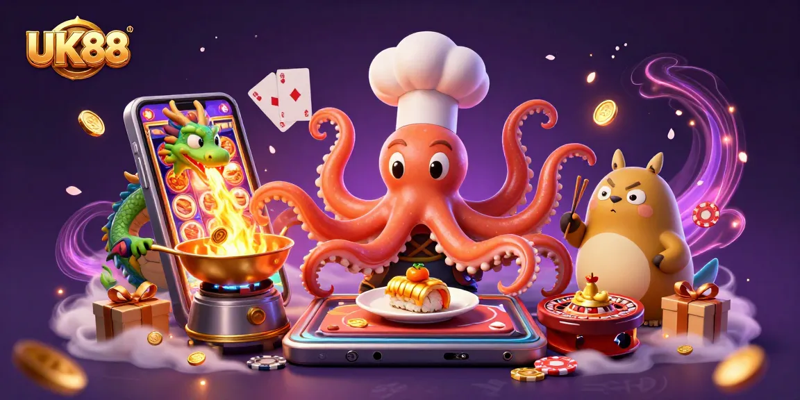 Experience thrilling gaming excitement at UK88 with a vibrant casino scene featuring dynamic characters.
