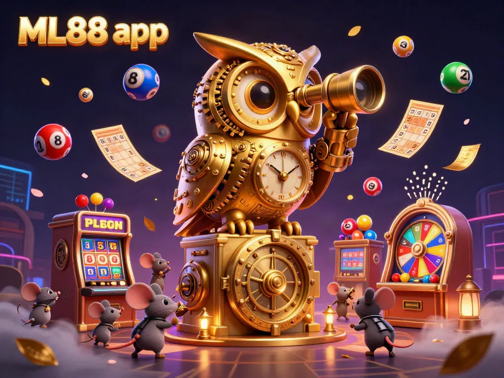 Engage in the immersive ML88 app experience with dynamic elements and golden symbols in a vibrant casino scene.