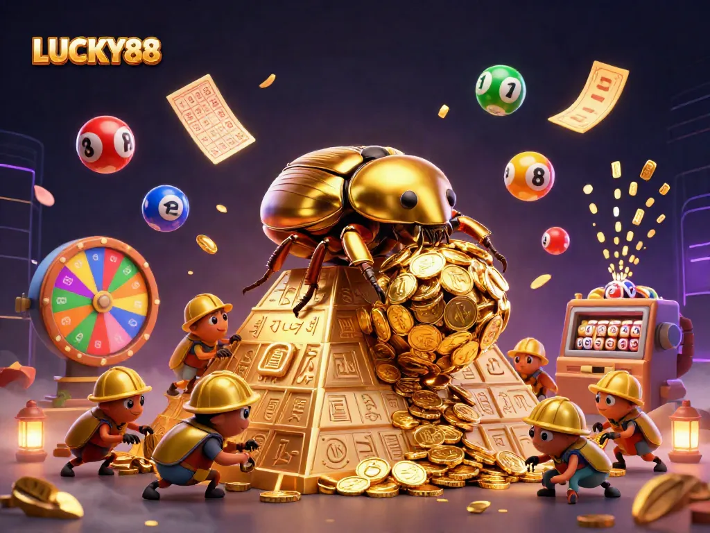 Spin the reels with LUCKY88 in this dynamic, vibrant 3D casino illustration.