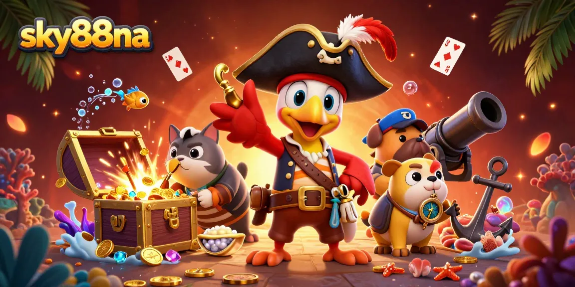 Experience thrilling adventures with sky88na, featuring pirates and treasures in a vibrant 3D casino world.