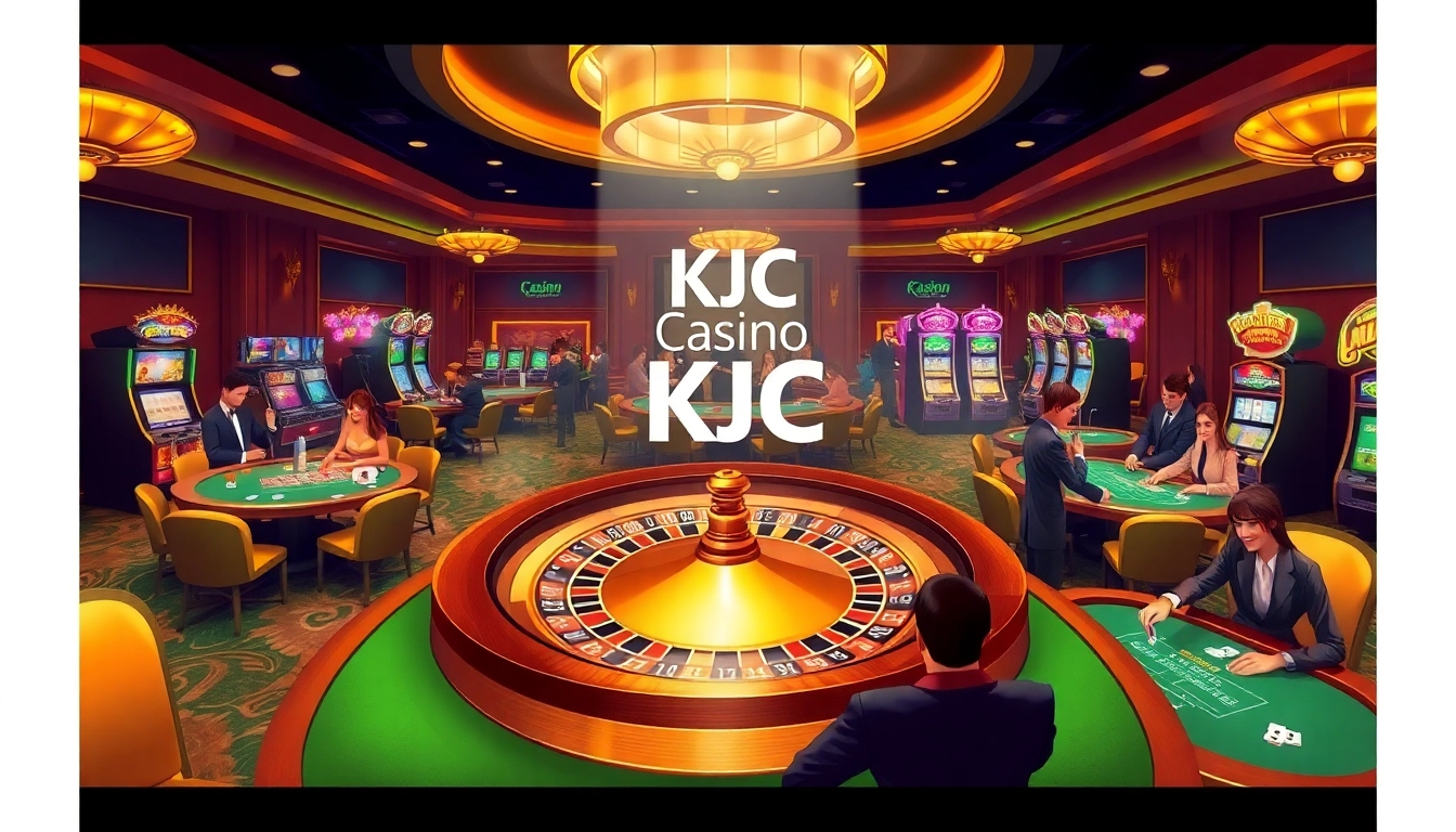 Players enjoy excitement at KJC casino tables with roulette and vibrant slot machines.