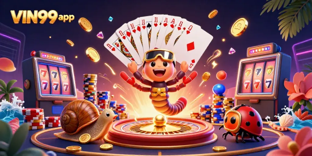 Win big with the VIN99 app, featuring dynamic casino characters and exciting game elements.